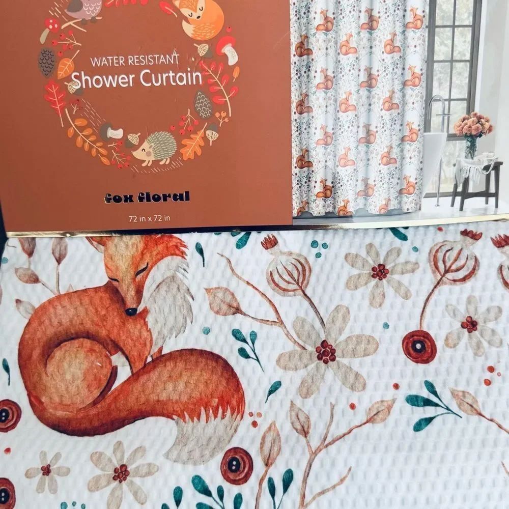 Fall Autumn Woodland Forest Fox Textured Fabric Shower Curtain